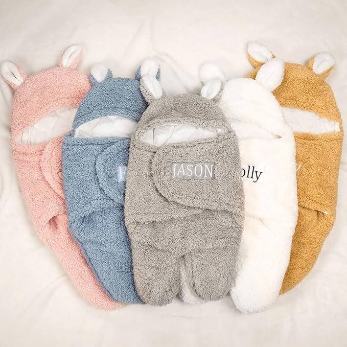 Custom Baby Swaddle Blanket Embroidery Personalized Name Boys Girls Sleep Sack for Infant Cute Bunny Baby Essentials Gift for Newborn