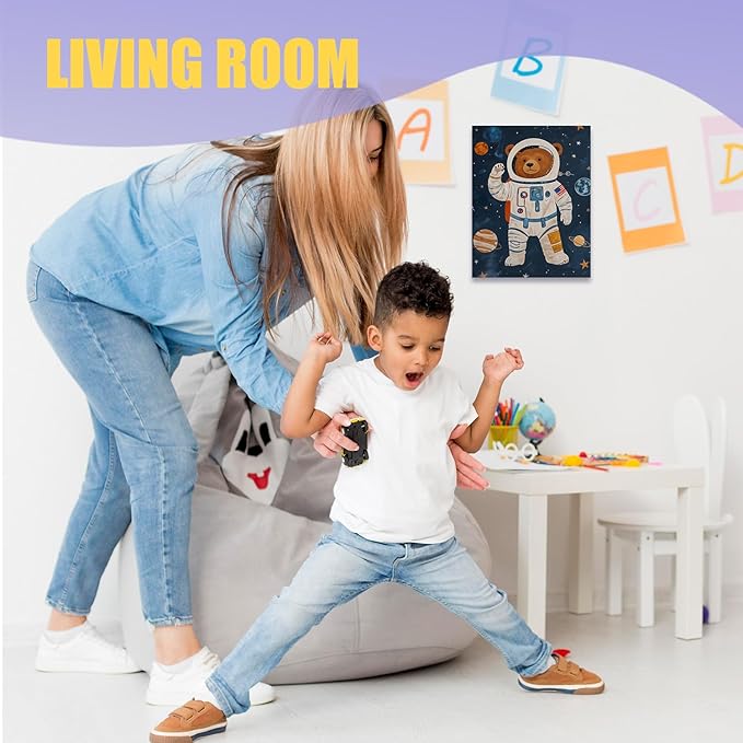 URLLUAE Astronaut Bear Space Wall Art Posters for Kids Room, Cute Outer Space Planet Canvas Poster Prints for Boys Bedroom Classroom Nursery Playroom Wall Decor, 11x14 Inch