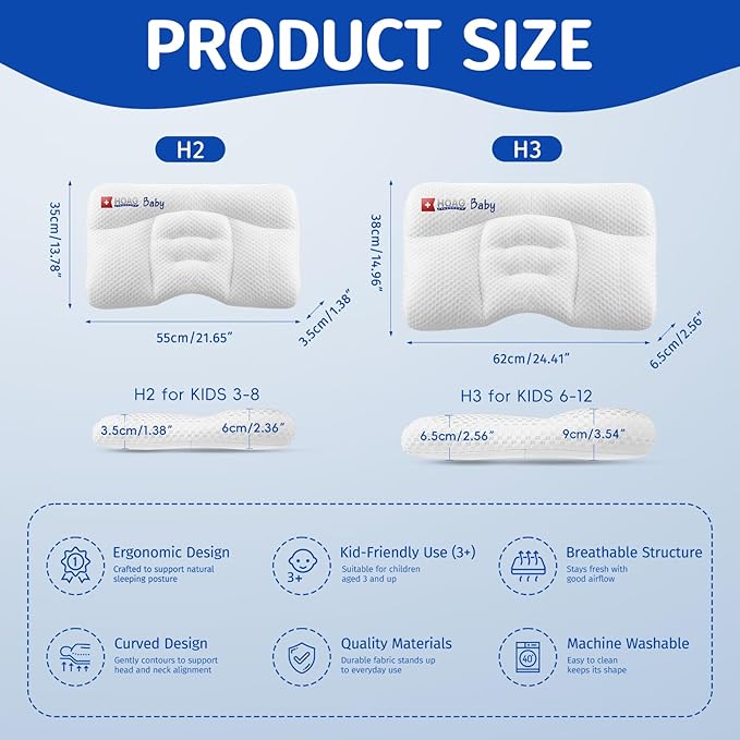 Toddler Pillow with Pillowcase, Breathable & Cozy Machine Washable Kids Pillow with Pillowcase, 21.6x13.8 Ergonomic Children Pillow for Boys and Girls Aged 6-12 (Rabbit, Height 3)