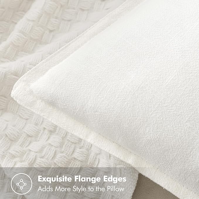 MIULEE Decorative Linen Pillow Covers 18x18 Inch Cream White Boho Farmhouse Neutral Christmas Couch Throw Pillows for Bed Pack of 2 Accent Modern Pillowcase Sofa Livingroom Home Decor