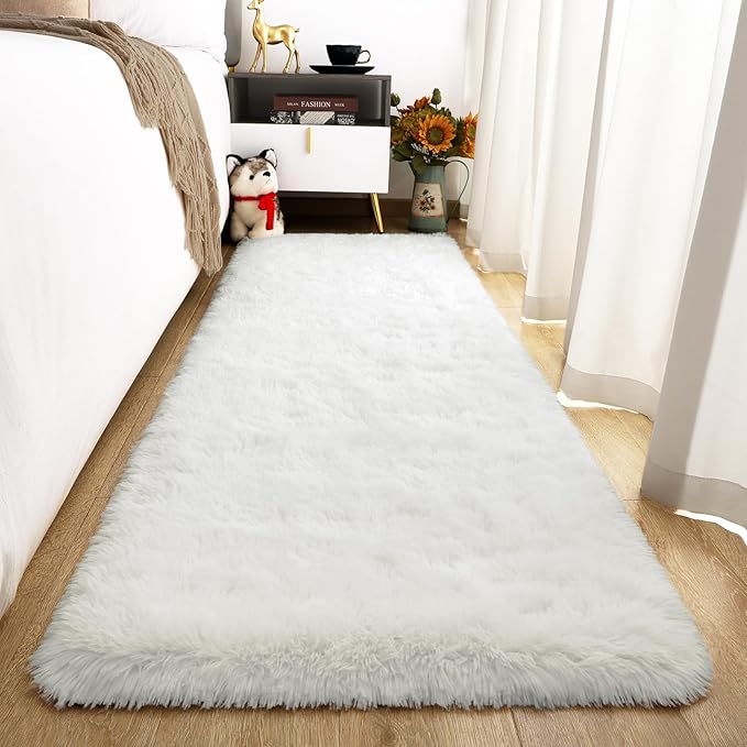 Merelax Soft Area Rug Fluffy Rugs for Living Room Bedroom, 2x8 Runner Rug for Hallway, Shag Furry Bedside Rug Non-Slip Plush Nursery Kids Room Dorm Indoor Floor Carpet, Ivory