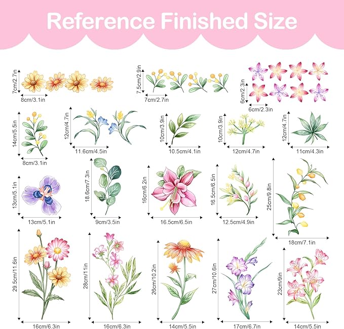 Tanlaby Retro Colorful Wildflower Wall Stickers, Garden Floral Wall Decals Retro Flower Decal Peel and Stick Wall Decals Walll Art Decor for Bedroom Office Sofa TV Backdrop