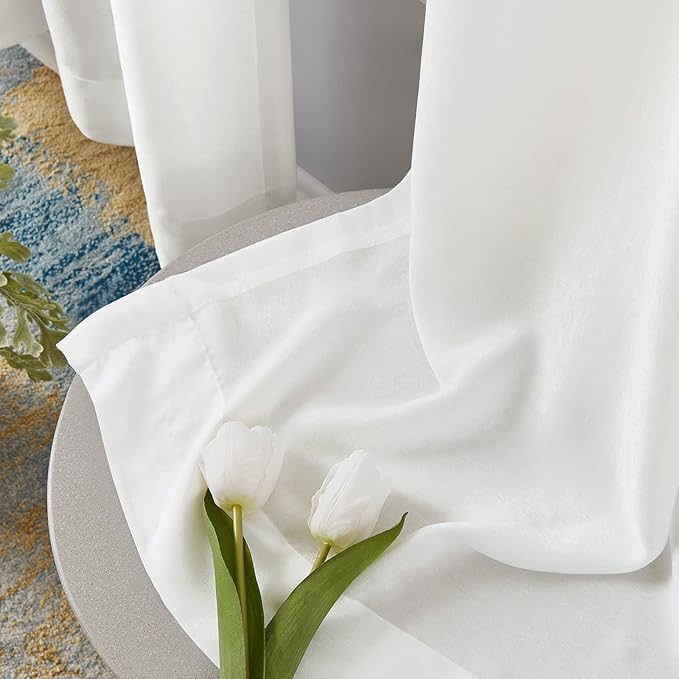 Melodieux Ivory Velvety Semi Sheer Curtains 63 Inch Length for Bedroom, Living Room Natural Cotton Texture Rod Pocket Window Sheer Drapes, 52 by 63 Inch (2 Panels)