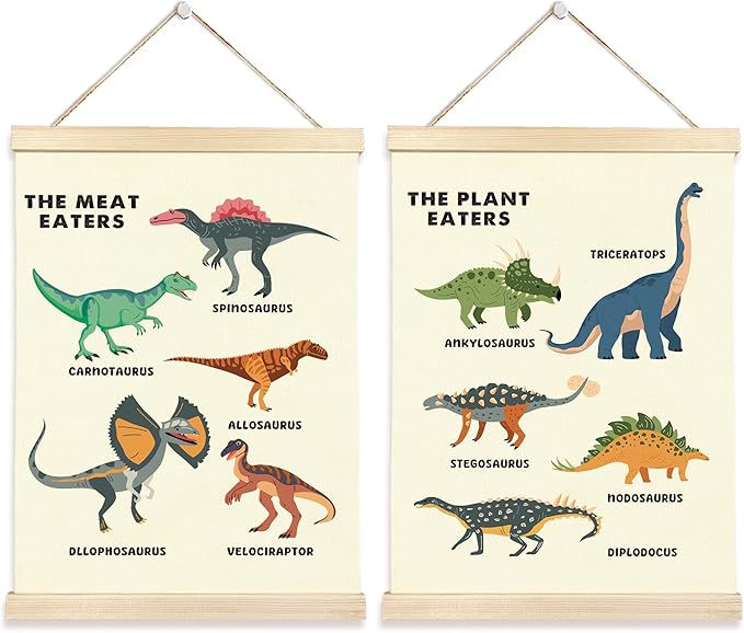 Hiuwevt Educational Dinosaur Poster Hanger Frame, Dinosaur Room Decor for Boys, Dinosaurs Boys Room Wall Art Decor for Classroom Kids Room Nursery Playroom Home, 12x16 Inch Set of 2