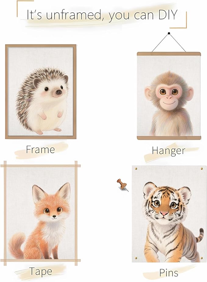 VOLIX Baby Room Wall Art, Jungle Animal Baby Animals Decor, Children Bedroom Decorate, 8x10 inch, UNFRAMED