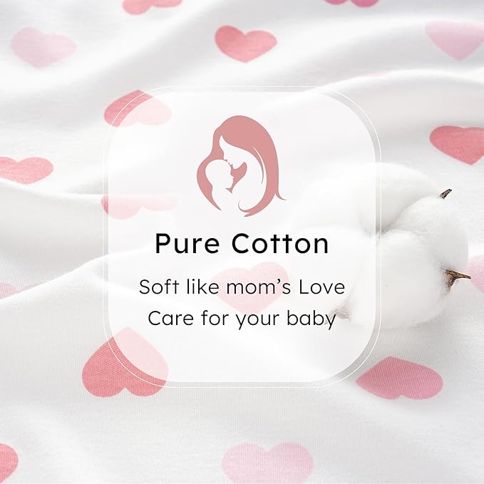 Baby Sleep Sack 12-18 months, 100% Cotton Sleeping Sack for Newborn and Infant, 3 Pack Baby Wearable Blanket for Boy and Girl, 0.5 Tog Lightweight Double Zipper Sleep Bag Pink Heart