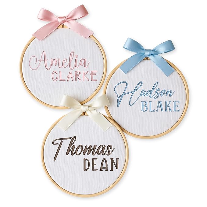Personalized Baby Name Sign Welcome Baby Announcement Sign Newborn Baby Embroidery Hoop with Bows Baby Hospital Name Sign Custom Infant Baby Name Baby Shower Gifts (15)
