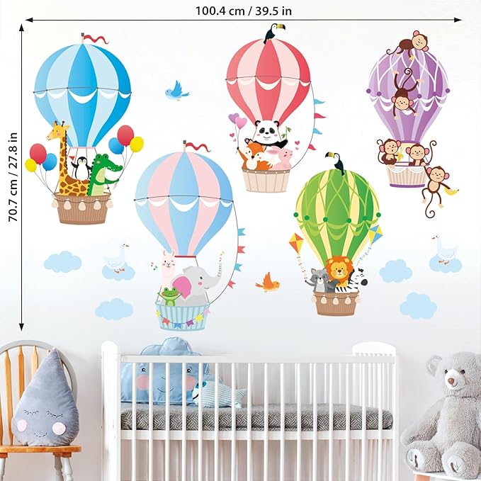 DECOWALL Hot Air Balloons Wall Decals Animal Clouds Stickers for Kids Bedroom Nursery Playroom Living Room Removable Art Decor Decoration (SG2-104)