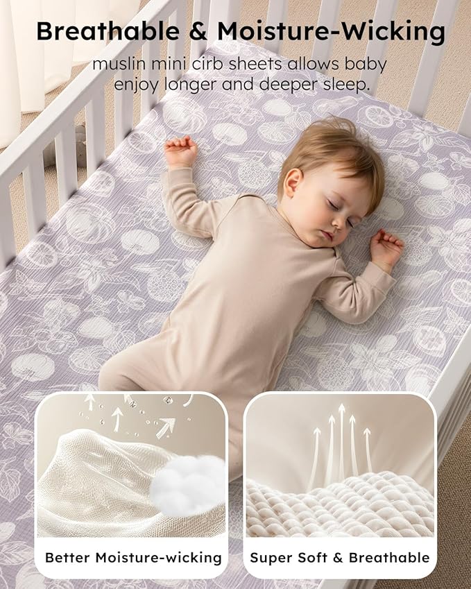 Yoofoss Muslin Crib Sheets for Boys Girls, Organic Baby Crib Sheets for Standard Crib Mattress & Toddler Mattress, Soft, Breathable, Durable 52"x28"
