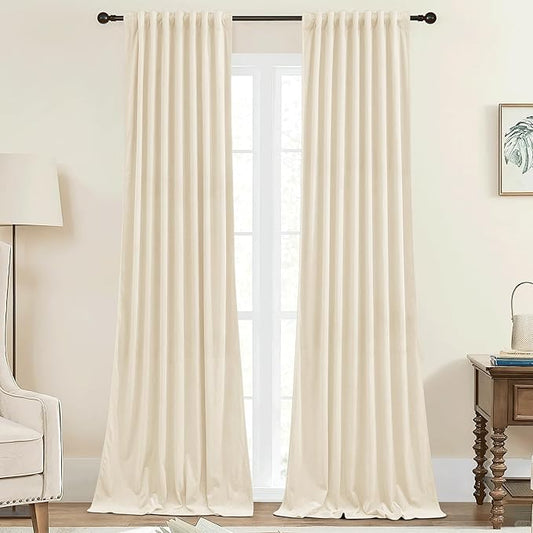 StangH Soft Ivory White Velvet Curtains 90 inch Length Ensure Privacy Thermal Insulated Window Drapes for Kids Room Back Tab Elegant Home Decor, W42 x L90, 2 Panels
