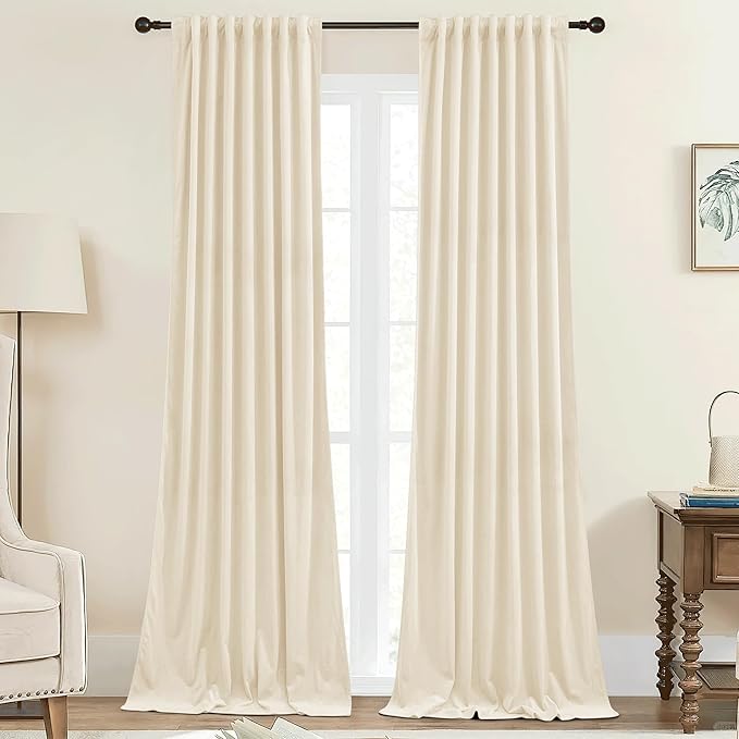 StangH Light Dimming Ivory White Curtains Super Soft Velvet Back Tab Thermal Insulated Privacy Drapes for Bedroom/Kids Room Heavy Doorway Room Dividers, W42 x L96, 2 Panels