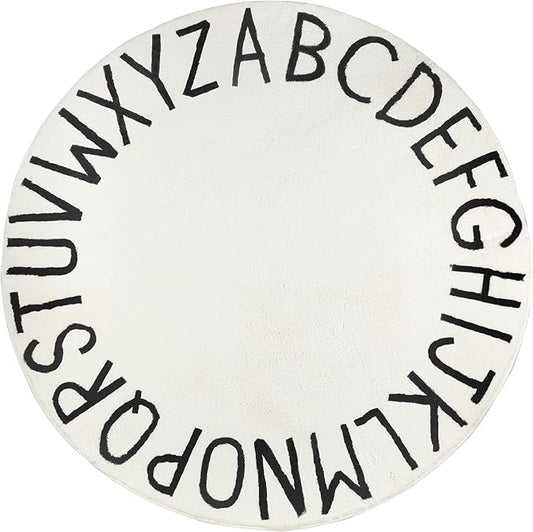 Topotdor Round Kids Play Rug Alphabet Nursery Area Rug Extra Large Soft Crawling Play Mat for Children Toddlers Bedroom (40 inch, White)
