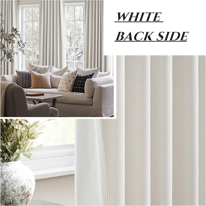Linen Black Out Curtains 72 Inch Long, Back Tab/Rod Pocket Living Room Curtains & Drapes 2 Burg for 70 Inch, Thermal Insulated for Bedroom/Kitchen/Bay Window (W50 x L72 2 Panels)