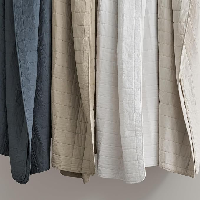 EVERGRACEHOME 100% Cotton Box Stitch Quilt Bedding Set Queen Size 3 Pieces, Garment-Washed Lightweight Soft Cozy Coverlet, Quilted Bedspread Sets with 2 Shams for All Season, Pebble Khaki