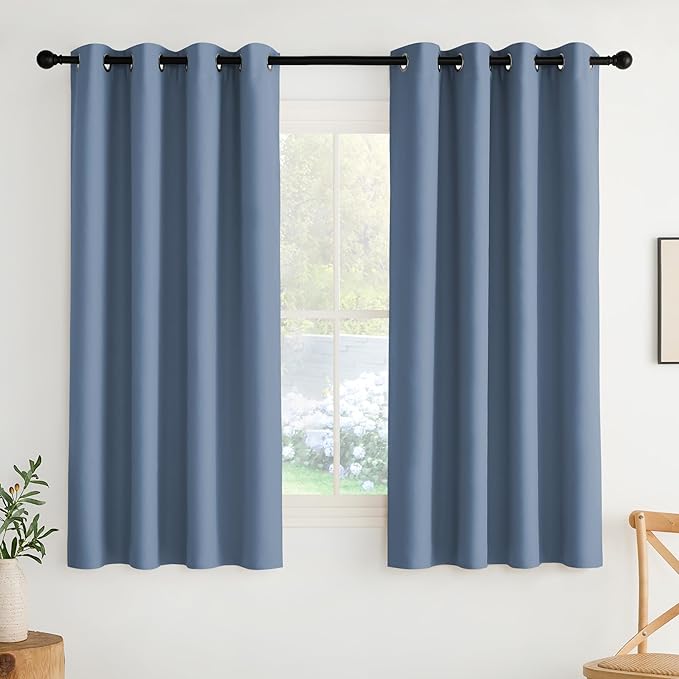 NICETOWN Stone Blue Energy Saving Drapes - Grommet Thermal Insulated Shades for Home Office, Yard, Flat, Bedroom, Hall - Durable, 2 Panels, W52 x L63