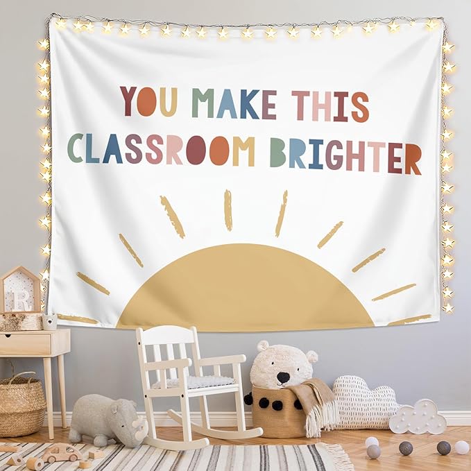 LIANGW Boho Classroom Tapestry, Inspirational Kids Tapestries Wall Hanging Motivational Positive Affirmations Saying Aesthetic Tapestry for Classroom Nursery 50x60 inches
