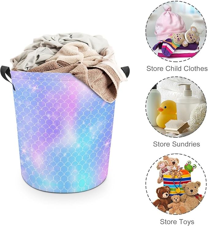Glitter Mermaid Laundry Basket Girls Room Decor Unicorn Girls Hamper Dirty Clothes Organizer for Kids Baby