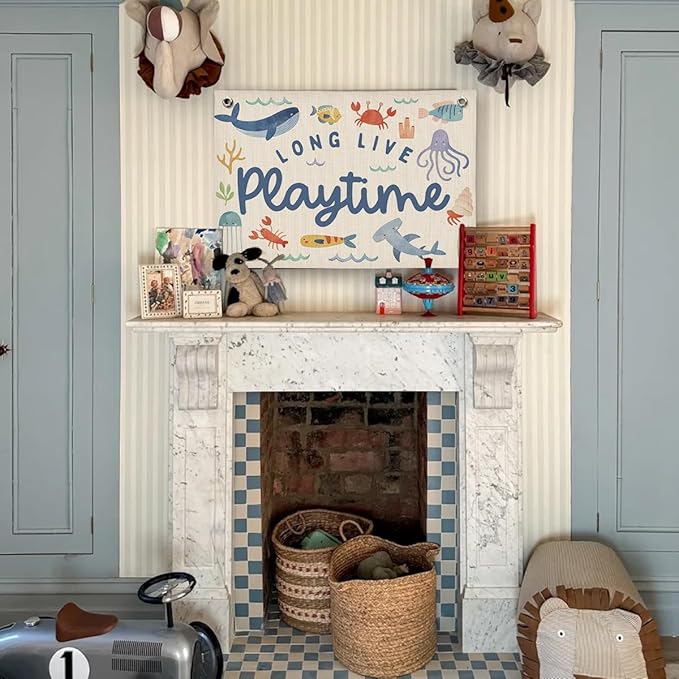 Playroom Wall Decor, Ocean Nursery Kids Toddler Boy Playroom Decor Hanging Linen Banner,Play Room Wall Decorations for Kids Boys Nursery, 20x30 Inch