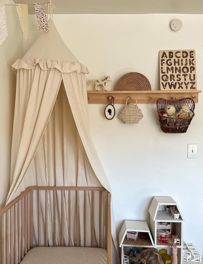 JIKAL Kids Bed Canopy with Ruffles Cotton Hanging Tent Frills Curtain Net for Baby Nursery Room Children Reading Nook Decor