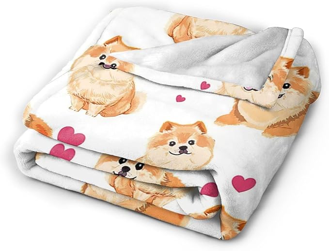 Pomeranian Gifts and Decor - Cute Dog Throw Blanket for Girls, Women, Kids, Adults - Soft, Warm, Cozy Fleece Blanket for Couch, Sofa, Bed - 80"x60"