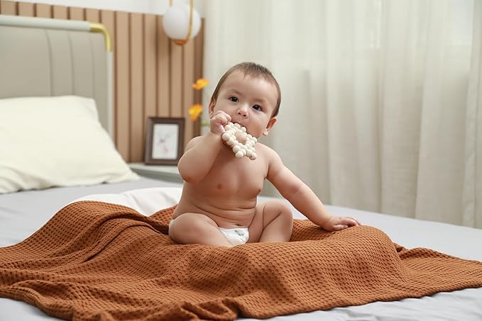 36” X 40” Inches Cooling Baby Waffle Weave Blanket, Ultra-Soft Lightweight Receiving Blanket for Newborn, Breathable Comfortable Baby Swaddle Blanket for Boys and Girls(Caramel)