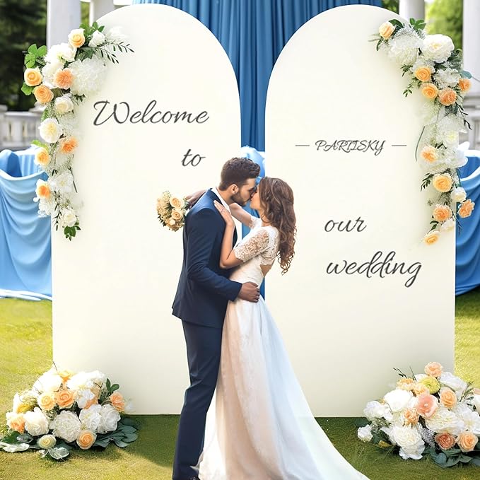 Beige Arch Backdrop Covers, 7.2FT Polyester Fitted Wedding Arch Stand Cover Round Top Chiara Stretchy Arch Backdrop Cover for Birthday Party Ceremony Banquet Decoration