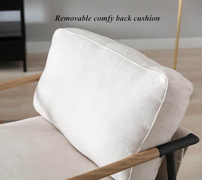 DUOMAY Mid-Century Modern Accent Chairs Set of 2 - Soft Linen Upholstered Lounge Reading Chair for Bedroom - Comfy Lightweight Livinig Room Chairs - Beige
