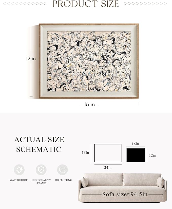 ARPEOTCY Framed Canvas Wall Art, 12x16 Abstract Horse Wall Art, Minimalist Line Art Print, Wild Horses Painting, Modern Western Farmhouse Decor for Living Room Bedroom Office