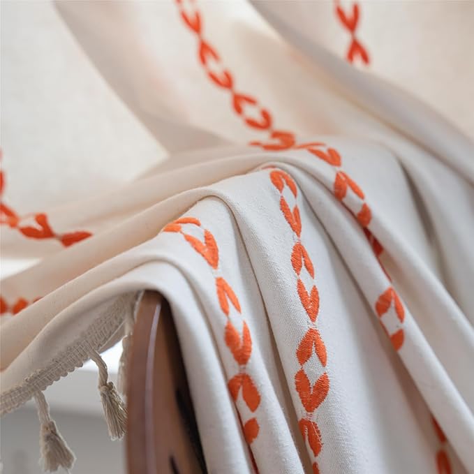 Deeprove Rust Orange Boho Curtains 84 inches Length for Living Room Bedroom Nursery, Burnt Bohemian Embroidery Farmhouse Tassel Privacy Window Treatments for Halloween Decor W52 x L84, 1 Panel