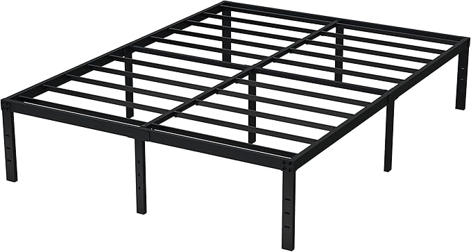 EMODA Full Size Bed Frame 16 Inch Heavy Duty Metal Platform Beds No Box Spring Needed with Sturdy Steel Slats Mattress Foundation, Easy Assembly, Noise Free, Black