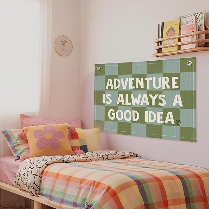 Adventure Camp Banner, Sage Green Boys Room Playroom Decor, Wall Hanging Canvas Banner Flag Decor for Toddler Boy Room Nursery