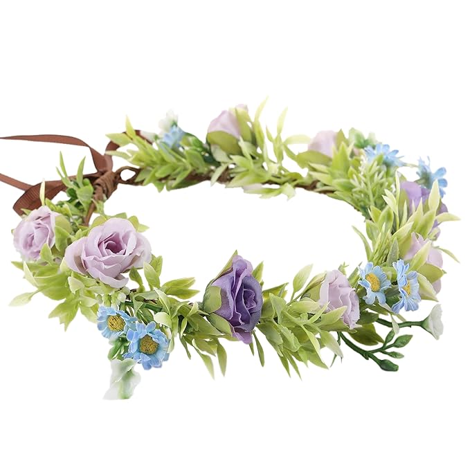 Rose Flower Crown for Women - Purple Fairy Flower Headband Sweet Hair Wreath Accessories for Women Girls Wedding Festival Party Favors Photo Prop