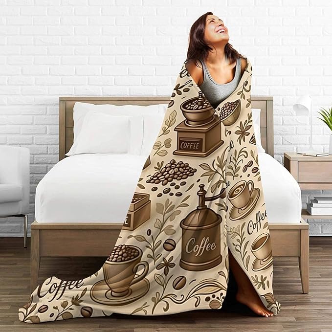 Coffee Blanket Cafe Throw Blanket Food Soft Cozy Fleece Fuzzy Stuffed Plush Flannel Gifts for Girls Women Boys Kids Adults 50"X60"