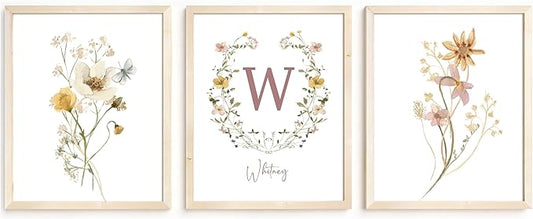 Personalized Name Flower Nursery Wall Art Prints, Crib & Nursery décor, Newborn Baby Girl Gift Present, Floral Baby Girl Room Pictures, Poster For Baby And Kids (3 Prints, Flower 3)