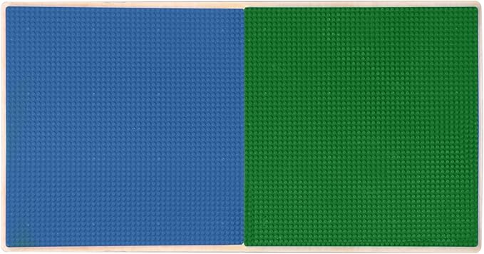 Time-2-Play 30.75" W Rectangular Birch Plywood Blue & Green Lego Compatible Play Table with Shelf for Kids, Children's Table with 16" Long Legs for Playroom [Greenguard Gold Certified]