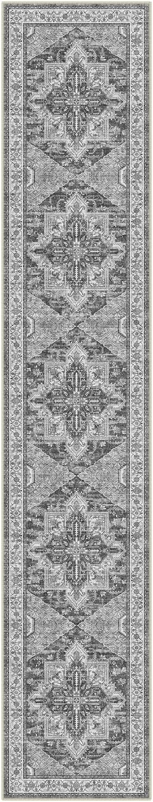 WITSHOCK 3x16 Extra Long Runner Rug for Hallway: Washable Boho Low Pile Stain Resistant Foldable Floor Carpet for Bedroom Entryway Bathroom Kitchen, Neutral Distressed Farmhouse Rug, Grey, 36″x192″