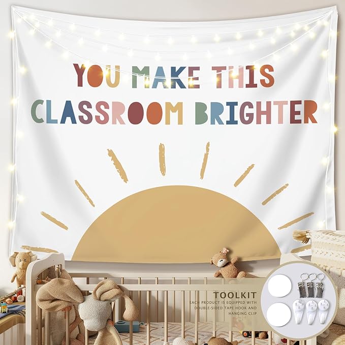 LIANGW Boho Classroom Tapestry, Inspirational Kids Tapestries Wall Hanging Motivational Positive Affirmations Saying Aesthetic Tapestry for Classroom Nursery 50x60 inches