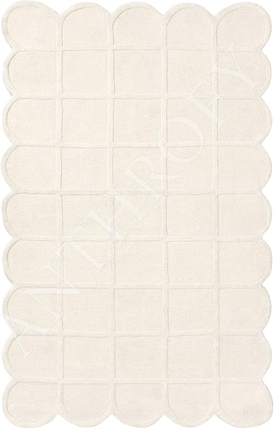 Selena Scallop Area Rug – 10’ x 14' – Handmade Wool Area Rugs – Beige – Rugs for Living Room, Bedroom – Anti-Skid – Carpets with Non-Slip Natural Backing with 100% Cotton