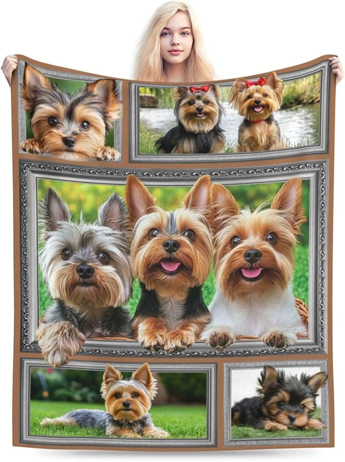 Yorkie Blanket Yorkshire Terrier Decor Throw Blanket Super Soft Flannel Lightweight Fluffy Plush Fuzzy Fleece Dog Blanket Gifts for Dog Lover Woman Girl Kids Boys for Bed Sofa Bedding 40"X50"