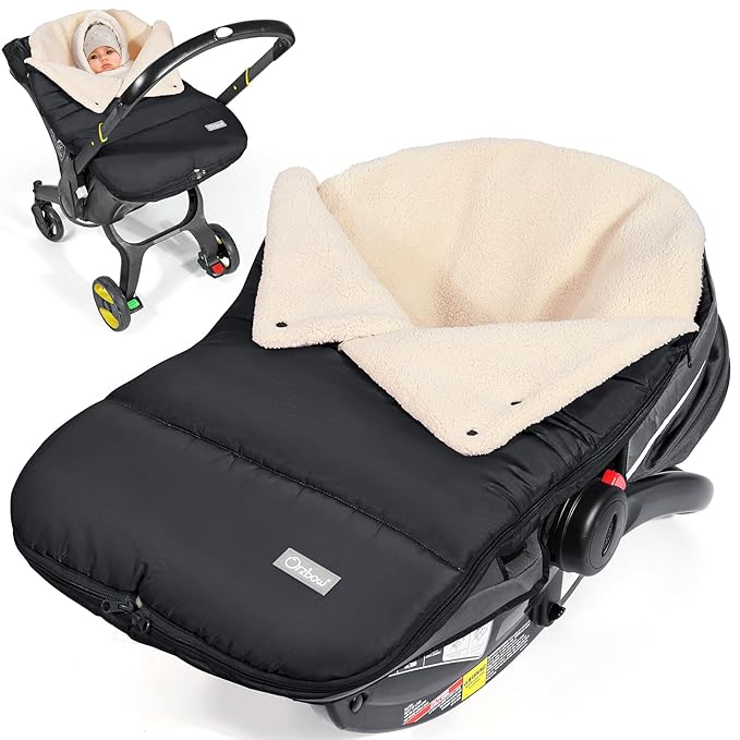 Orzbow Winter Carseat Cover for Baby | Infant Car Seat Blanket | Waterproof Car Seat Cover with Adjustable Collar, Warm and Cozy Fleece Carseat Canopy Blanket for Baby Winter Essentials, Black