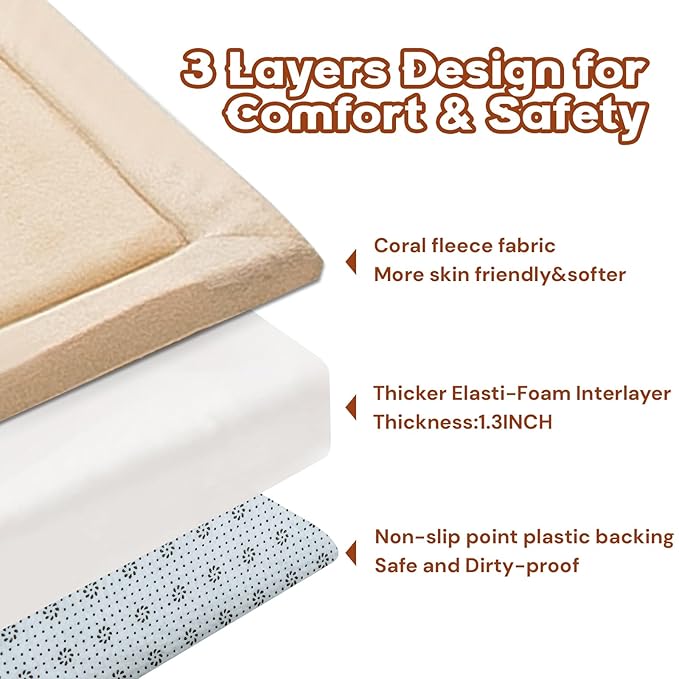 Baby Play Mat for Floor, 50'' x 50'' Thicken Foam Soft Padded Mat for Tummy Time, Playpen Playmat for Toddlers Infant kids, Water-Repellent Coral Velvet, Non-slip Bottom Safe for Crawling (Brown)