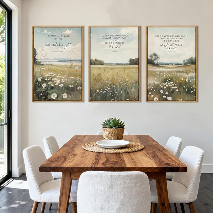 Anyzal Christian Jesus Wall Art Bible Scripture Wall Decor Farmhouse Wildflower Paintings Set of 3 for Living Room Bedroom Dining Room16x24 Inch