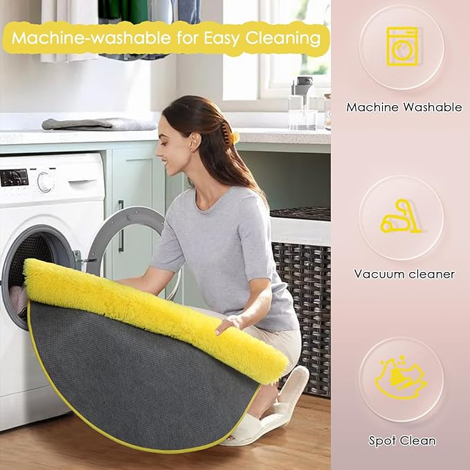 Amdrebio Yellow Circle Round Rug 6Ft for Living Room Bedroom, Fluffy Fuzzy Shag Furry Area Rugs for Baby Kids Room Decor Aesthetic, Cute Plush Kawaii Carpet for Classroom Nursery Teen Girls Boys
