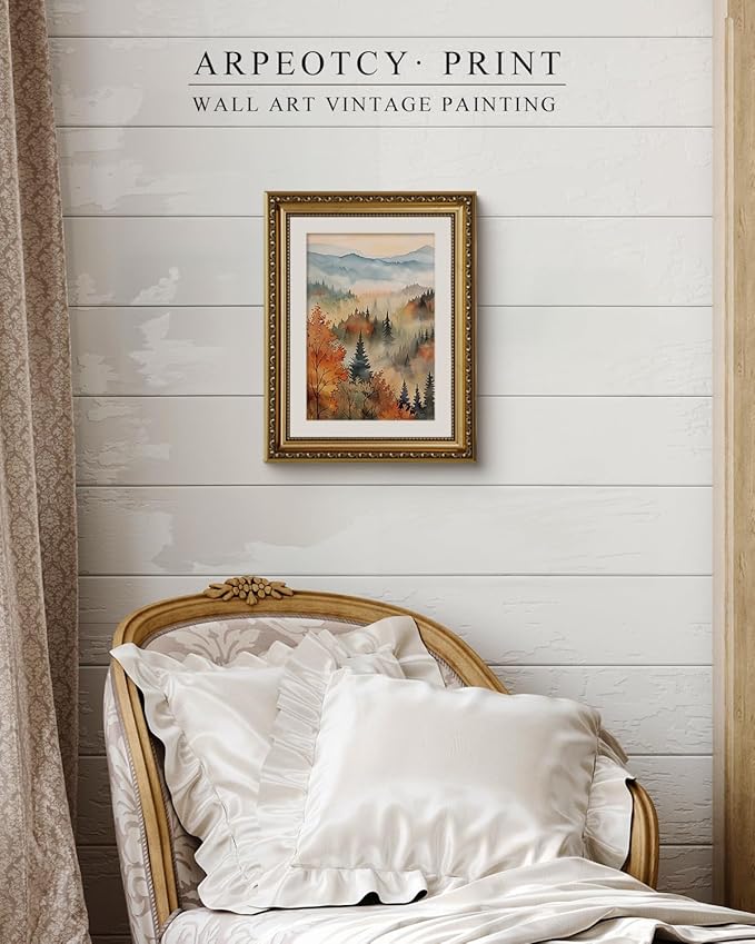 ARPEOTCY Vintage Gold Framed Wall Art, Fall Forest Autumn landscape Paintings, Aesthetic Canvas Prints Artwork with Frame, Classical Victorian Wall Decor for Living Room Bedroom 11x14 inch