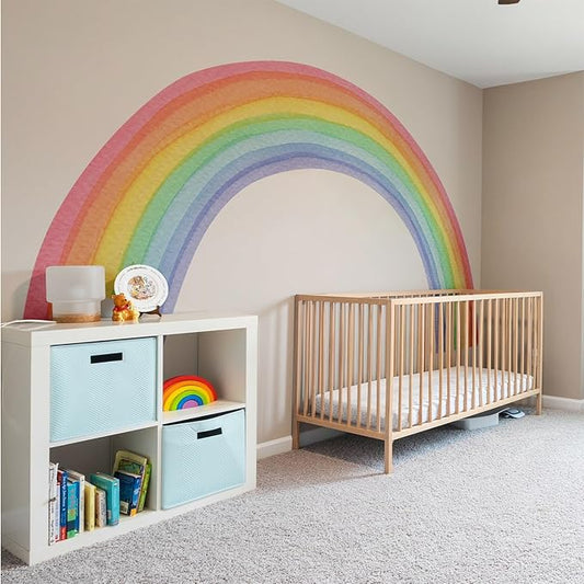 Watercolor Rainbow, Sun, Polka Dots Wall Decal for Kids Room, Nursery, Baby Room Decor, Polka Dots Mural, Rainbow Wallpaper (Rainbow, XXLarge)