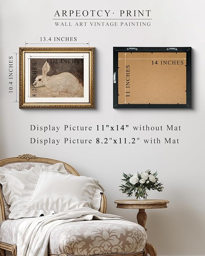 ARPEOTCY Vintage Gold Framed Wall Art, Easter White Rabbit Paintings, Canvas Prints Artwork with Antique Frame, Victorian Wall Picture Decor for Room Gallery Living Room, 13x16 inch