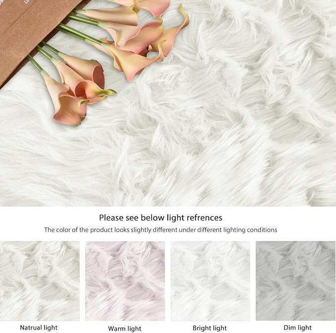 White Faux Sheepskin Shag Fur Runner Rugs for Living Room Bedroom Fluffy Washable Furry Area Rug 2x6 Nursery Rug Teen Room Décor