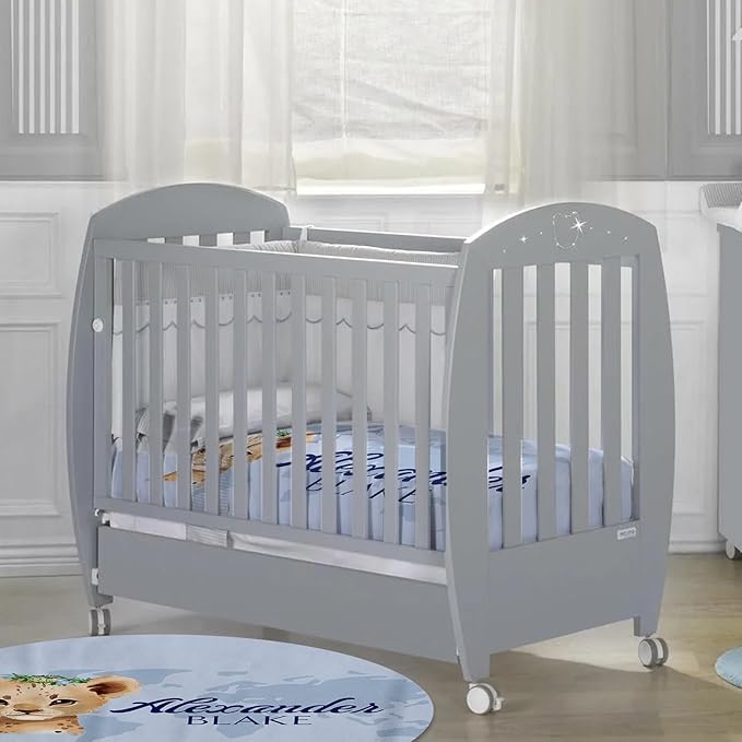 Custom Baby Crib Bedding Set - Blue Leopard Design Personalized Name Baby Nursery Bedding 3 Pcs Set - Chic Soft Blanket, Fitted Sheet, Room Rug for Newborns Boys Girls Gifts