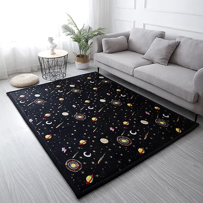 Loartee Coral Velvet Area Rug - 1" Thick Memory Foam Baby Play Mat, Washable Toddler Carpet, Home Decor for Living Room, Nursery, Kids Bedroom, Astral Black, 4'11"x6'7"