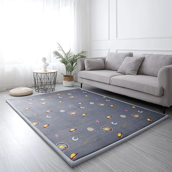 Loartee Coral Velvet Area Rug - 1" Thick Memory Foam Baby Play Mat, Washable Toddler Carpet, Home Decor for Living Room, Nursery, Kids Bedroom, Astral Gray, 6'7"x7'10"